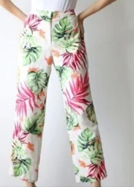 Talbots Pure Silk Tropical Print High Rise Pants  Size 8